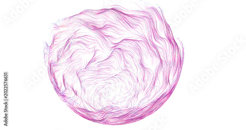 Photos An abstract visualization of swirling pink particles creating a spherical shape