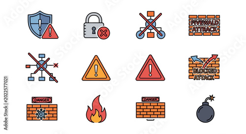 Foto Warning signs and symbols icons set.