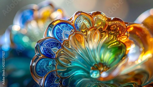 Vibrant Murano glass millefiori slice with floral cross-section pattern