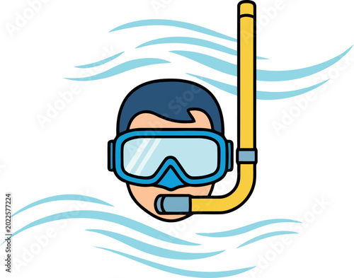 Snorkeler head with mask and tube illustration