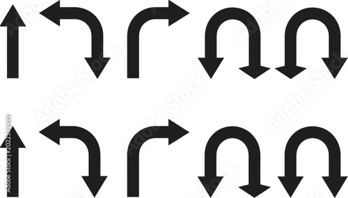 Bild auf Leinwand Direction, arrow sign set featuring go straight U-turn left right this way and one way only traffic safety symbols, vector illustration