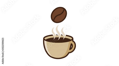 Canvas-taulu Hot Coffee Cup with Falling Coffee Bean and Steam Illustration