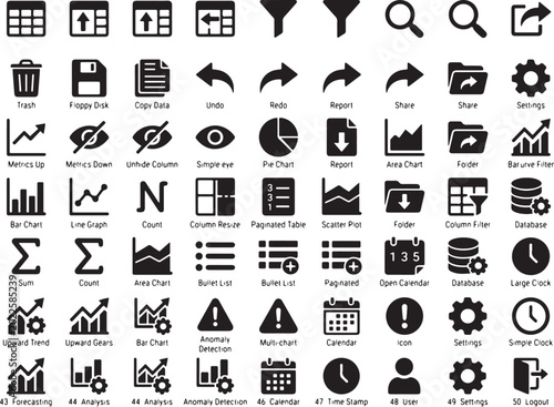 40 Business Icons, Vector Graphics, Black and White, Infographic Elements, Office Symbols