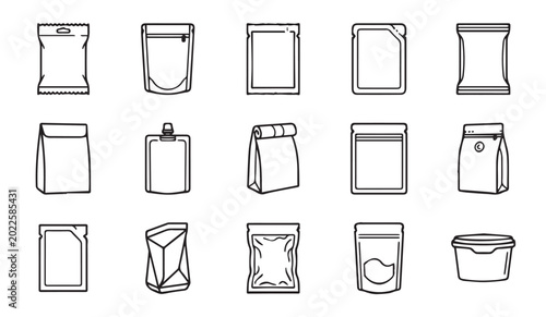 Food Pouch and Snack Packaging Icons for Product Label Design