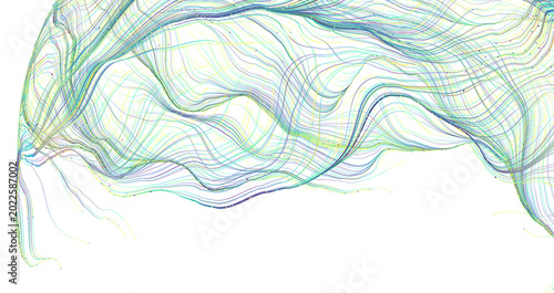 Фотография Abstract artwork featuring flowing lines and waves in shades of blue and green,