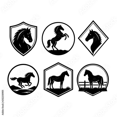 Modern Horse Emblem Logo Bundle Black White Livestock Ranch Vector Collection