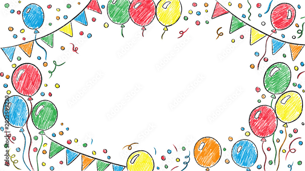 Φωτογραφία Hand-Drawn Festive Birthday Frame with Colorful Balloons and Confetti on Transparent Background