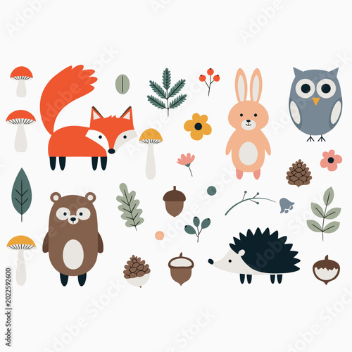 Cute Woodland Animals Vector Set for Nursery Design