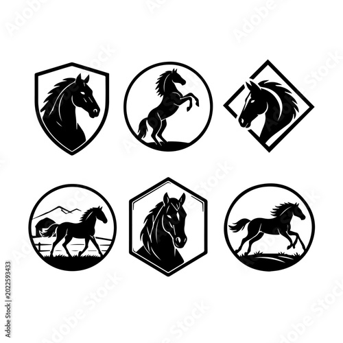 Modern Horse Emblem Logo Bundle Black White Livestock Ranch Vector Collection