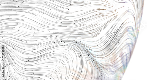 Photos Detailed abstract background with dynamic flowing lines and tiny particles sugge