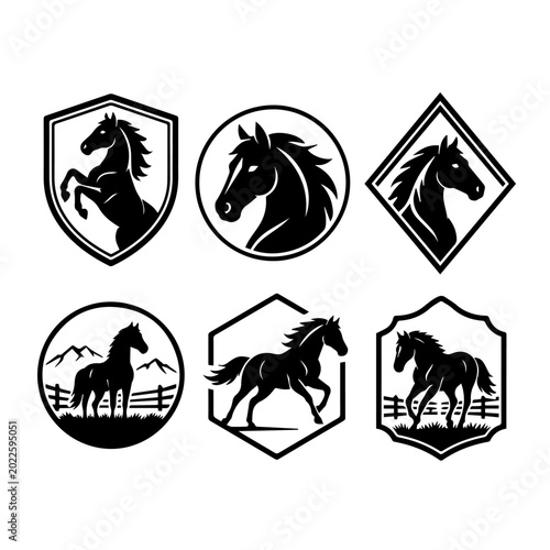 Modern Horse Emblem Logo Bundle Black White Livestock Ranch Vector Collection