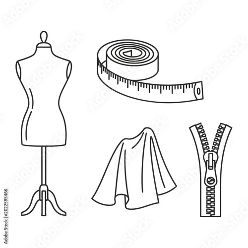 Fotografija Fashion design and dressmaking equipment line art icon set with dressmaking
