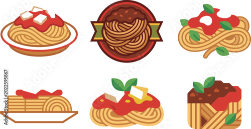 Foto Various types of pasta with sauce and cheese toppings on plates