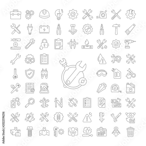 Tool and mechanical repair icon set for engineering and construction