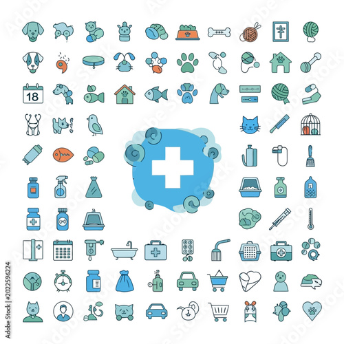Medical and healthcare service icon set with plus symbol healthcare hospital