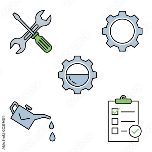 Maintenance and mechanical repair icons set with maintenance, mechanical