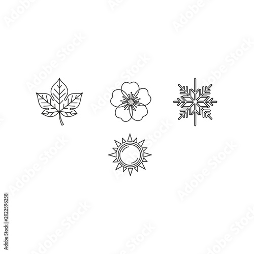 Seasonal nature symbol icon collection with seasonal snowflake environment