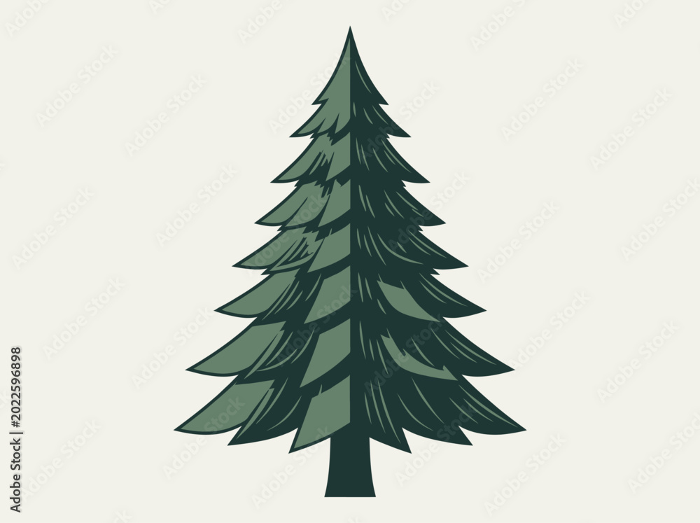 Obraz premium Stylized Green Pine Tree Illustration on Light Background - Evergreen Fir Tree Vector Graphic for Nature and Christmas Designs