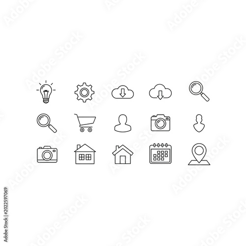 Set of web and digital business utility line icons with business, settings