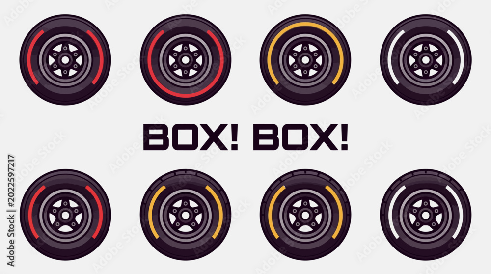 Fototapeta premium Formula 1 Racing Tire Compounds and Box Box Pit Stop Call Graphic Set