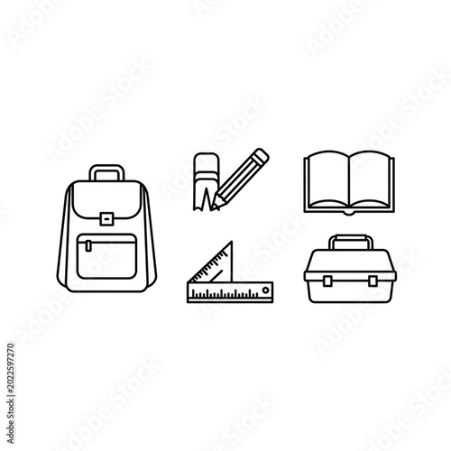 Educational and stationery school supplies linear icons collection with supplies