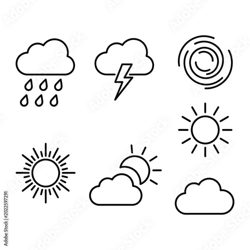 Set of weather forecast icons representing atmospheric conditions with forecast