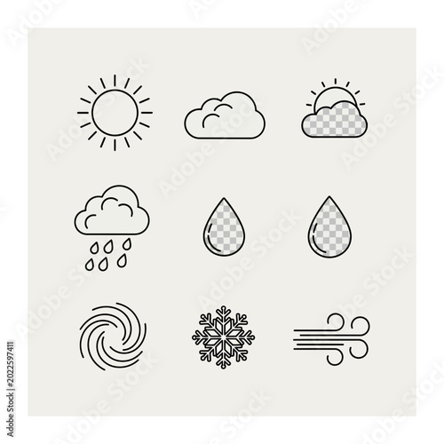 Set of weather icons representing various meteorological conditions and climates