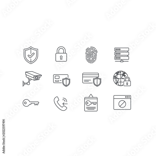 Cybersecurity and digital protection icons collection with security, protection
