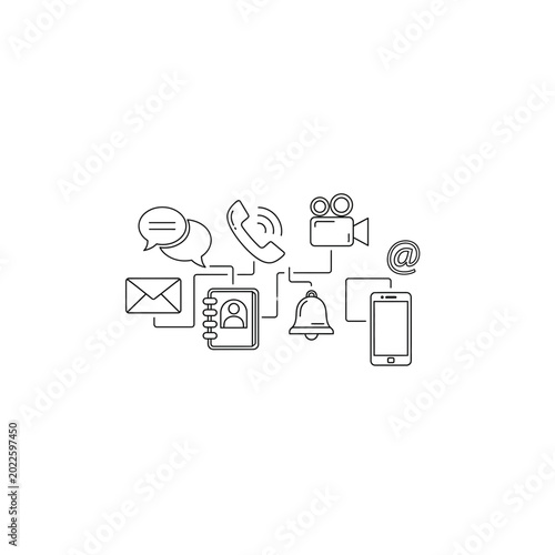 Digital communication and networking connection icons with communication