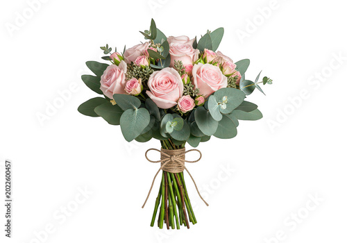 Beautiful bouquet of pink and white roses with greenery PNG isolated on transparent background