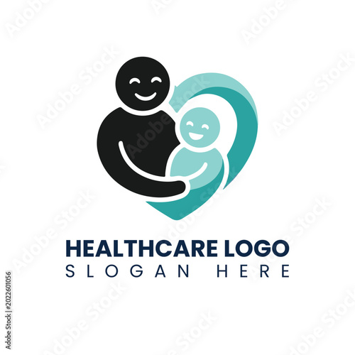 Family Pediatric Healthcare Logo with Mother and Child Silhouette in Heart Frame