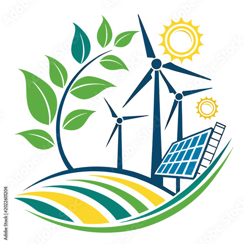 Schilderij op canvas Sustainable green energy concept with wind turbines and solar panels eco friendl