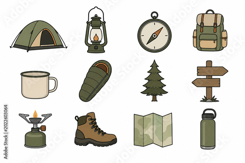 Camping outdoor gear icons