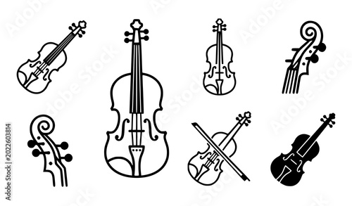 Bild auf Leinwand Minimal Black Violin Icon Collection Vector Illustration