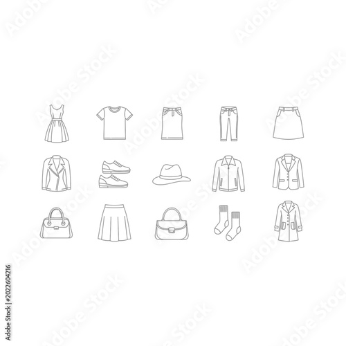 Fashion apparel and clothing accessory icons collection set with clothing