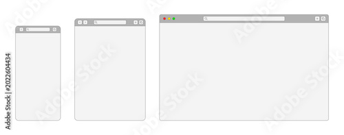 Web Browser Window Mockup, internet Website Page Template For Mobile, Tablet and Desktop Computer or laptop isolated on Transparent Background