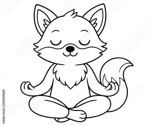 Fotografija Cute little fox meditating in lotus pose with closed eyes on white background