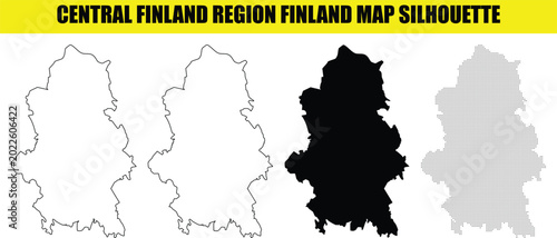 Vászonkép Central finland region finland map silhouette vector illustration set with outline solid black and pixelated halftone style