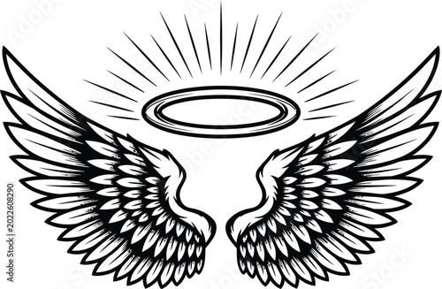 Angel Wings with Halo Illustration | Memorial Spiritual Symbol Design
