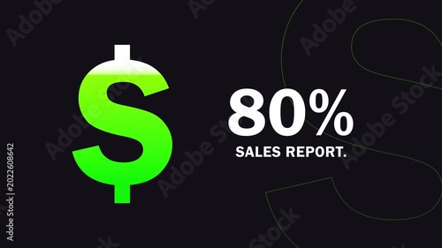 Animated dollar sign filling with green liquid representing 80 percent progress financial growth concept dark background with subtle green lines