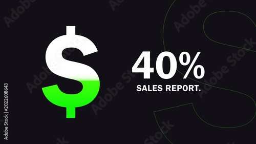 White dollar sign with green fill and grey 40 percent number on dark background with green abstract lines representing financial growth and economic data analysis