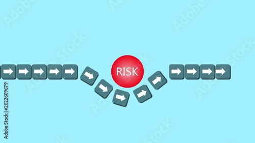 Risk management concept with arrows avoiding danger, symbolizing strategy, decision making, problem solving, and business risk control animation on a light blue background