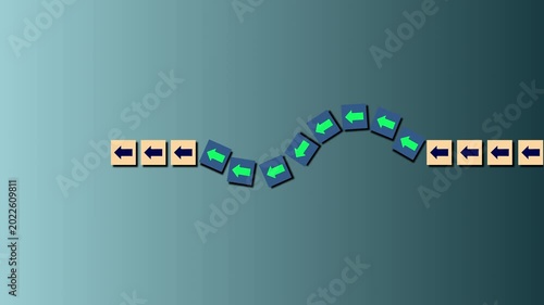 Flexibility and adaptation concept. Arrows on cubes following a flexible path. Reaction to events and dangers. Movement Direction Change Concept Animation Background