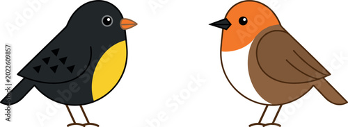 Bild auf Leinwand Cute cartoon bird vector set featuring bullfinch and robin characters isolated o