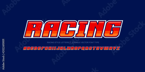 Sport style font type of Red Bold letetrs set, dynamic typography for racing car livery decal design, sport branding and identity - editable vector template