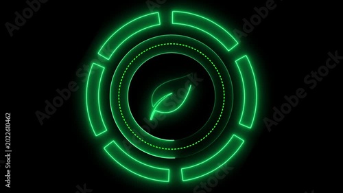 Glowing Green Neon Leaf Futuristic H U D Interface Abstract Technology Background Seamless Loop green neon leaf futuristic HUD