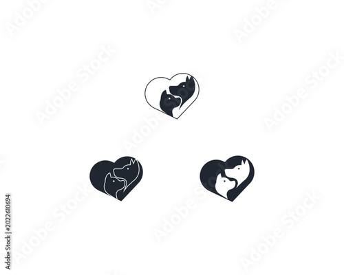 Dog and cat logo design template vector, line of pet logo design suitable for pet shop, store, cafe, business, hotel, veterinary clinic, Domestic animal vector illustration logotype, sign and symbol.
