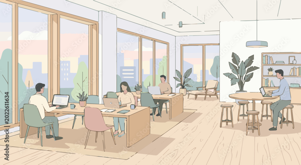 Fototapeta premium People work and study in a modern office interior