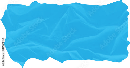 Bright blue crumpled plastic wrap isolated on white background