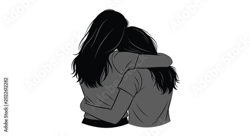 Foto Two women embracing supportive friendship dark silhouette